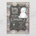 Polar Bear Boy Baby Shower Invitation I Blue<br><div class="desc">Check out these adorable blue polar bear invitations. This cute winter themed invitation features a cute polar bear illustration with a blue winter hat. The invitation is designed with a wood and chalkboard background and snowflakes creating a cozy rustic feel. Personalize your invitation with the guest of honors name and...</div>