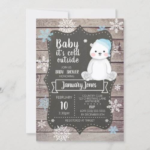 Polar Bear Boy Baby Shower Invitation I Blue