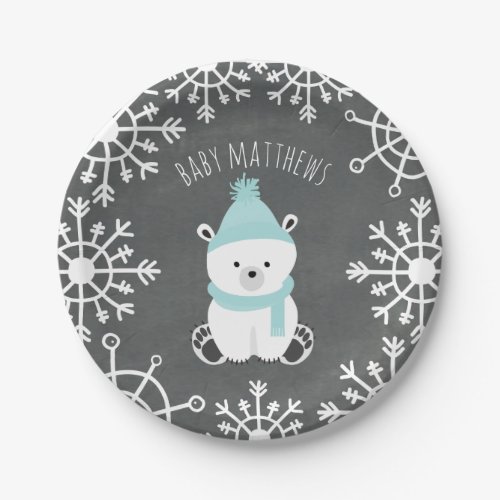 Polar Bear Boy Winter Baby Shower Paper Plates