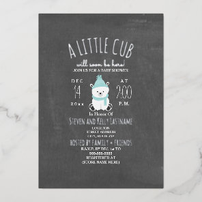 Polar Bear Boy Winter Baby Shower Snowflakes Foil Invitation