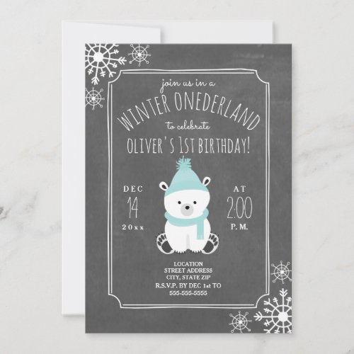 Polar Bear Boy Winter ONEderland Birthday Party Invitation