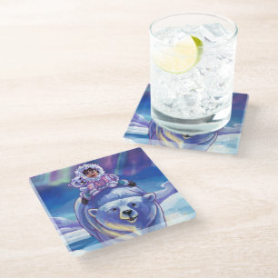Polar Bear Bus Paintings Glass Coaster