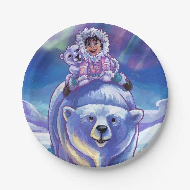 Polar Bear Bus Paintings Paper Plates (Front)