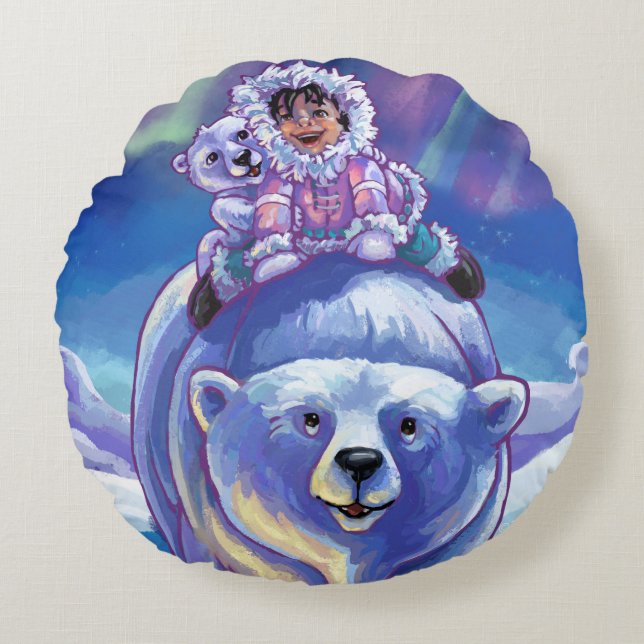 Polar Bear Bus Paintings Round Pillow (Front)