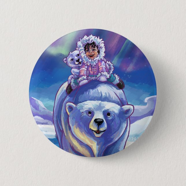Polar Bear Bus Pinback Button (Front)