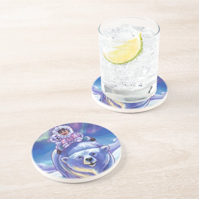 Polar Bear Bus Sandstone Coaster (Side)