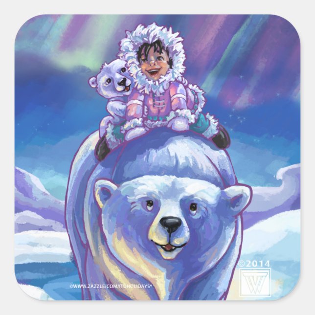 Polar Bear Bus Square Sticker (Front)