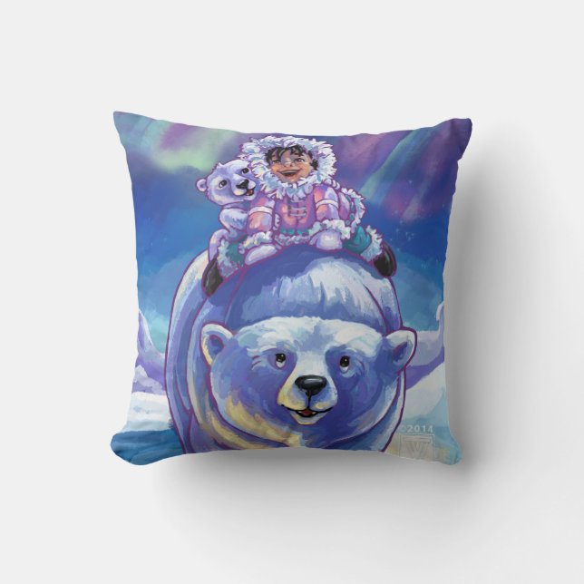 Polar Bear Bus Throw Pillow (Front)