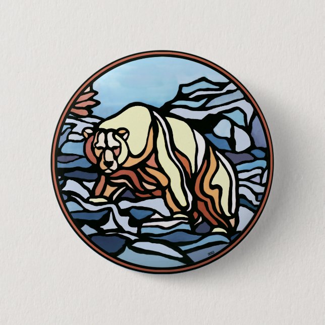 Polar Bear Button Native  Wildlife Art Button (Front)