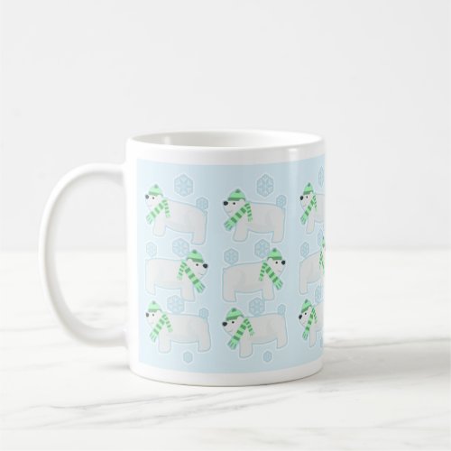 Polar Bear Cartoon Scarf Trio Cute Art Coffee Mug