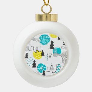 Polar bear ceramic ball christmas ornament