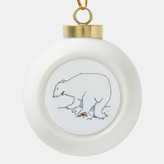 Polar Bear ceramic ball ornament (Front)