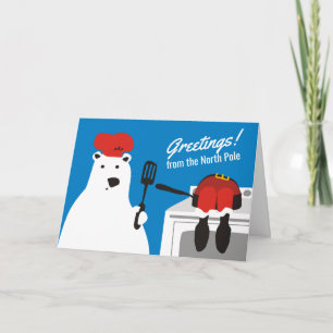 polar bear chef cooking santa Christmas humor Holiday Card
