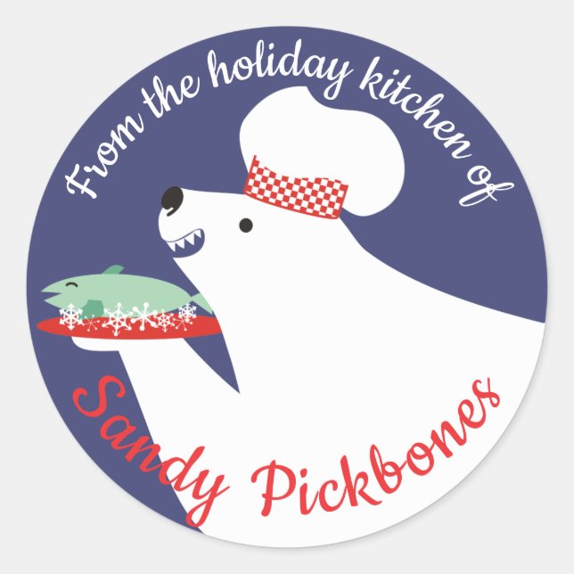 polar bear chef fish Christmas food stickers (Front)