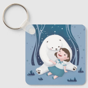 Polar Bear & Child Illustration Keychain