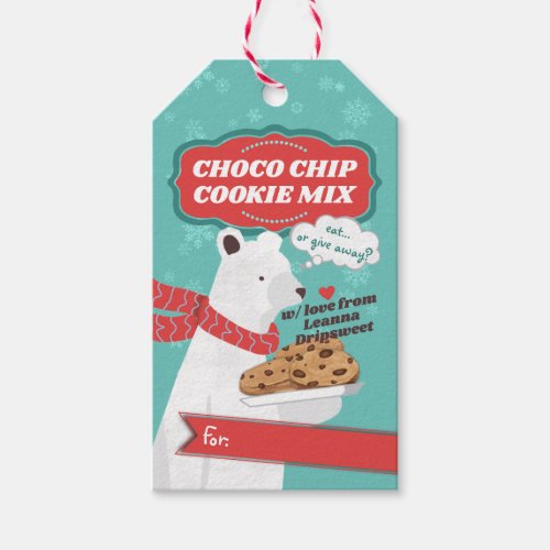 Polar bear chocolate chip cookie mix in a jar gift tags