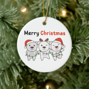 Polar Bear Christmas Animals Polar Bears Merry Ceramic Ornament