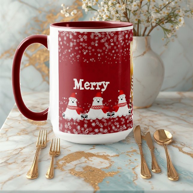 Polar Bear Christmas Candle Tree Winter Snowflake  Mug (Polar Bear Christmas Candle Tree Winter Snowflake Mug)