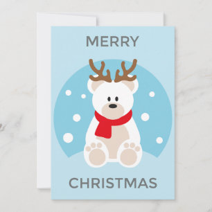 Polar Bear Christmas card,Deer Antlers Funny Cute Holiday Card