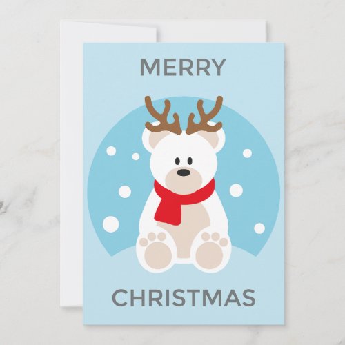 Polar Bear Christmas cardDeer Antlers Funny Cute  Holiday Card
