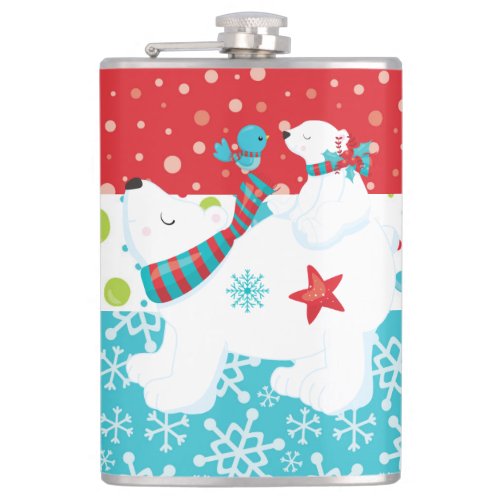 Polar bear christmas cartoon flask
