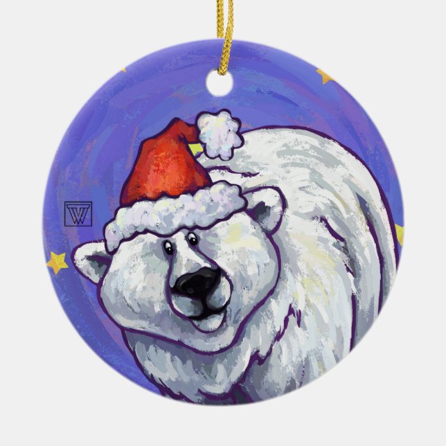 Polar Bear Christmas Ceramic Ornament (Front)