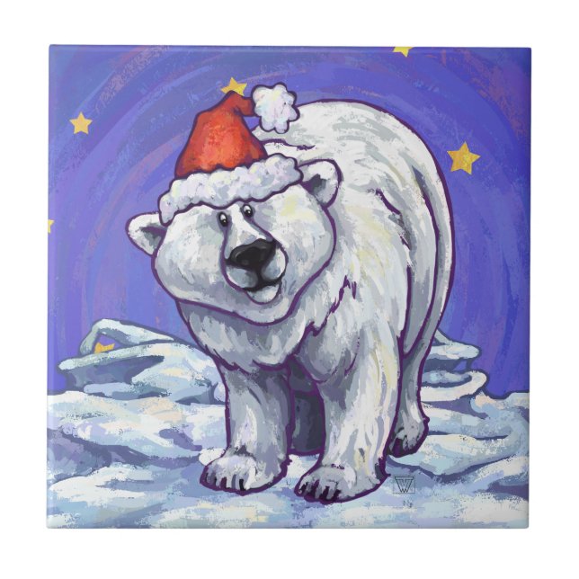 Polar Bear Christmas Ceramic Tile (Front)