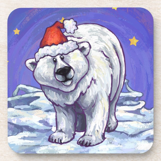 Polar Bear Christmas Drink Coaster (Front)