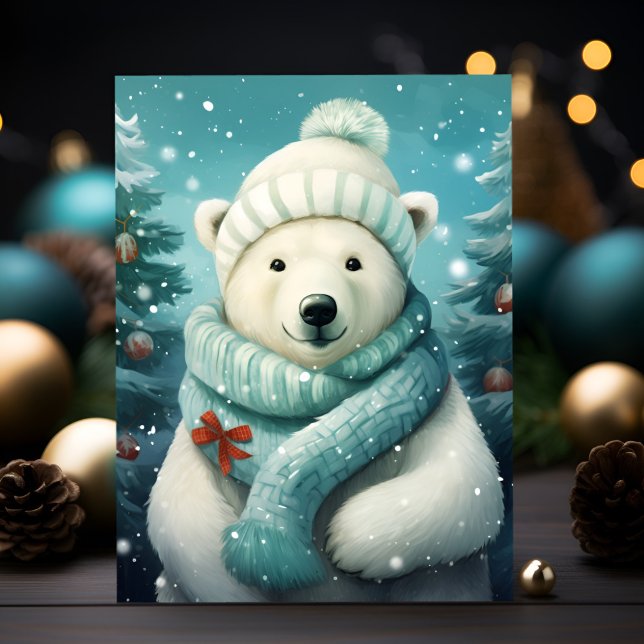 Polar Bear Christmas Elegance with a Festive Bow Postcard (Creator Uploaded)