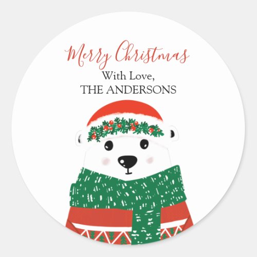 Polar Bear Christmas Family Name  Classic Round Sticker