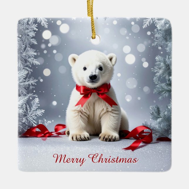 Polar Bear Christmas Holiday Ornament (Front)