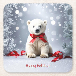 Polar Bear Christmas Holiday Paper Coaster