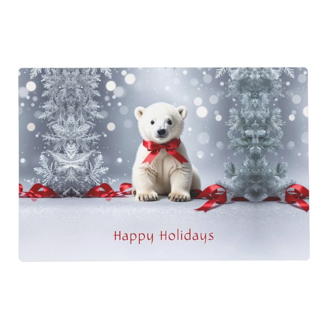 Polar Bear Christmas Holiday Paper Placemat (Front)