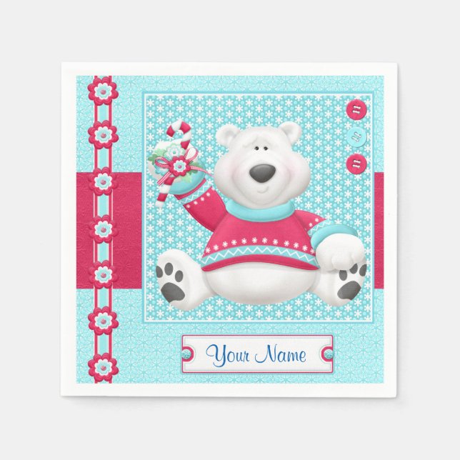 Polar Bear Christmas Holiday Party Paper Napkins (Front)