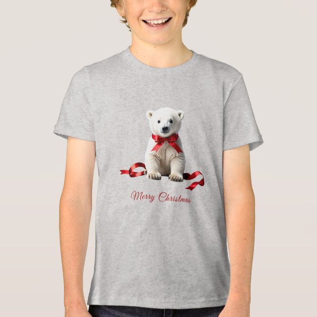 Polar Bear Christmas Holiday Tri-Blend Shirt (Front)