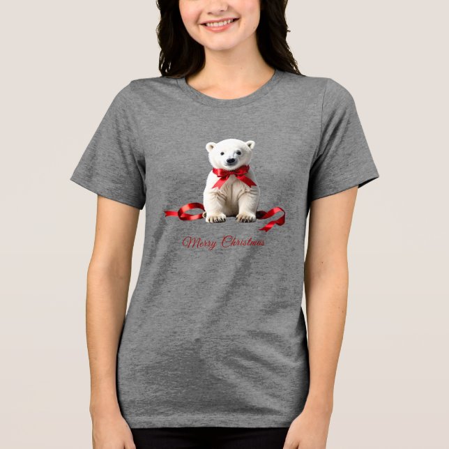 Polar Bear Christmas Holiday Women's Tri-Blend Shirt (Front)