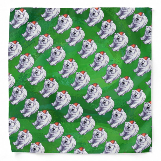 Polar Bear Christmas On Green Bandana (Front)