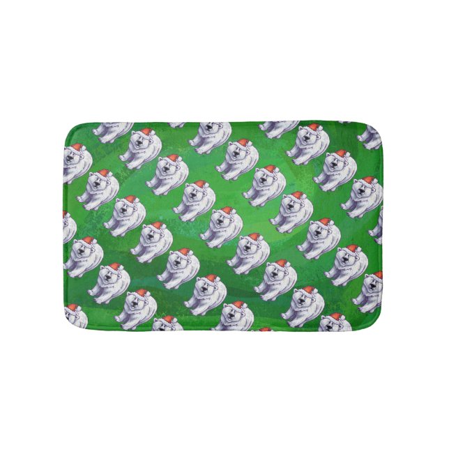 Polar Bear Christmas On Green Bath Mat (Front)