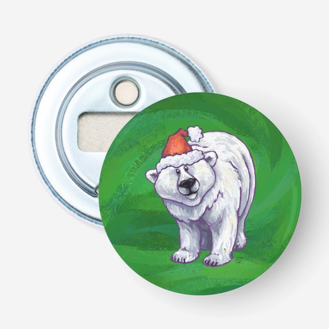 Polar Bear Christmas On Green Bottle Opener (Front)