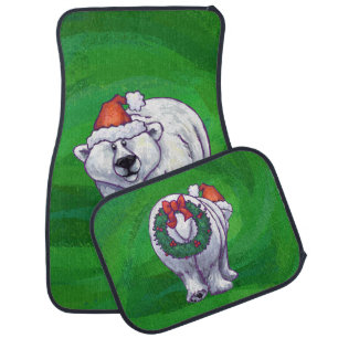 Polar Bear Christmas On Green Car Mat