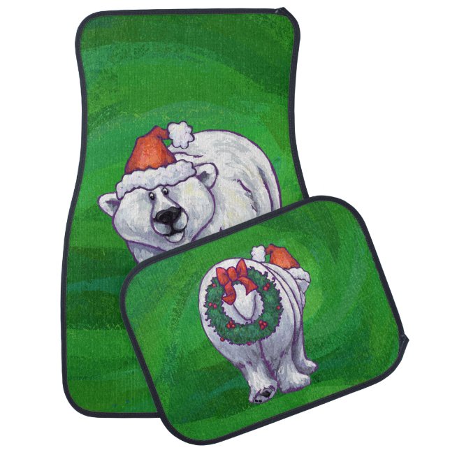 Polar Bear Christmas On Green Car Mat (Set)