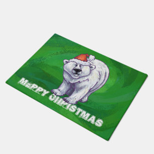 Polar Bear Christmas On Green Doormat