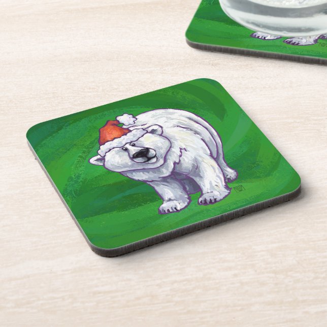 Polar Bear Christmas On Green Drink Coaster (Left Side)