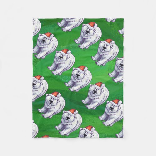Polar Bear Christmas On Green Fleece Blanket