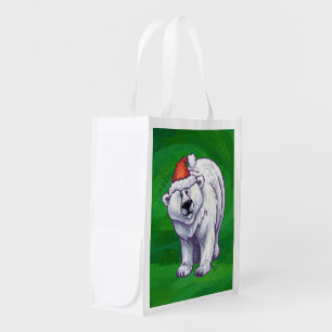 Polar Bear Christmas On Green Grocery Bag