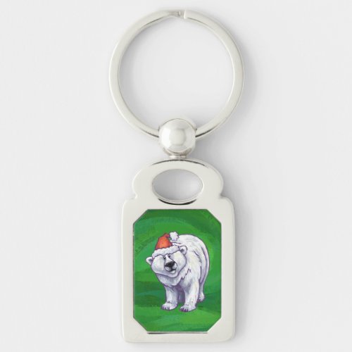 Polar Bear Christmas On Green Keychain