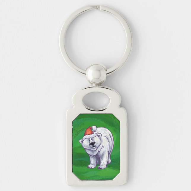 Polar Bear Christmas On Green Keychain (Front)