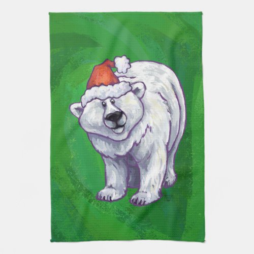 Polar Bear Christmas On Green Kitchen Towel