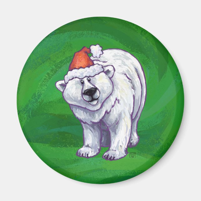 Polar Bear Christmas On Green Magnet (Front)