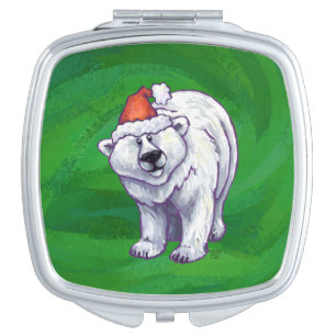 Polar Bear Christmas On Green Makeup Mirror